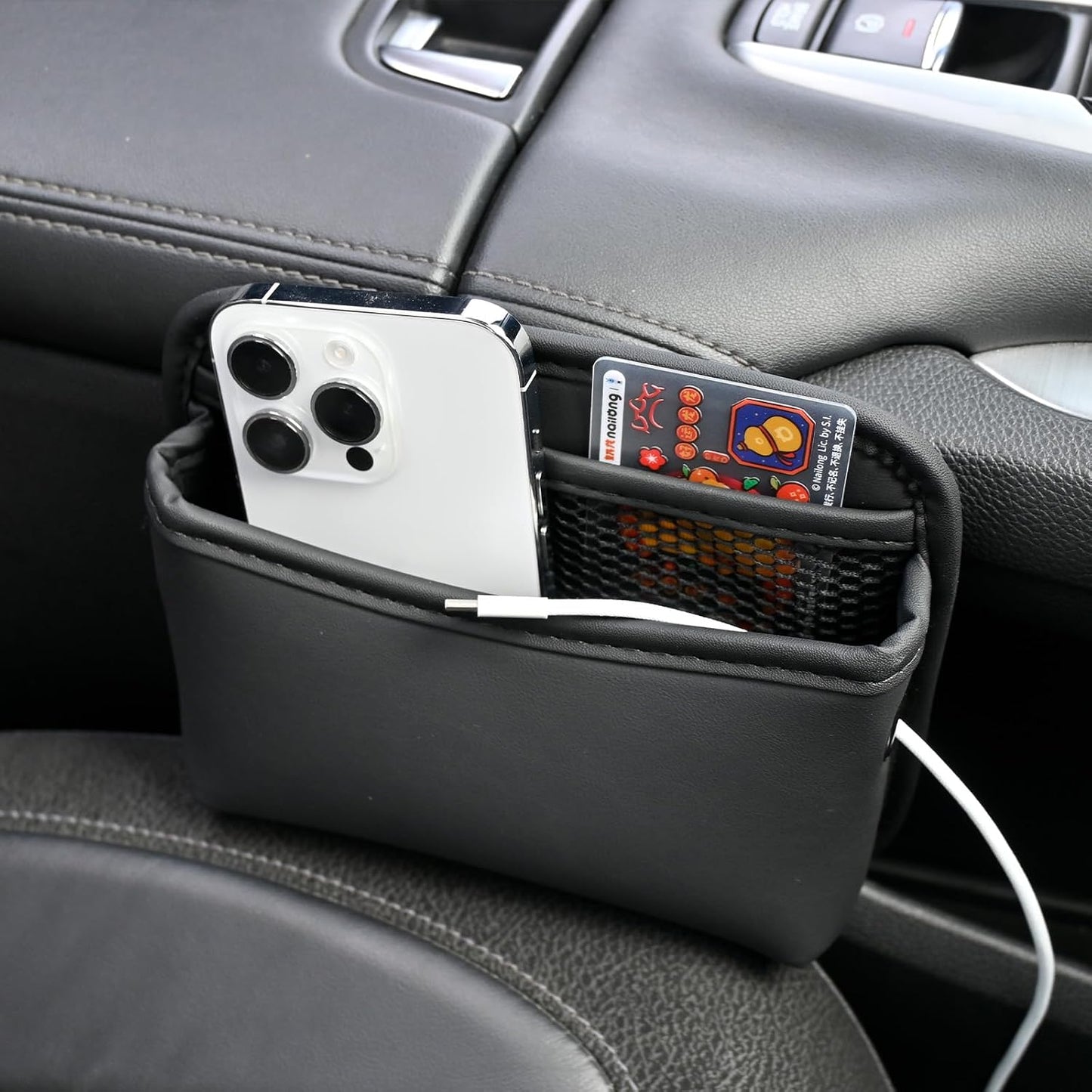 Car Side Phone Pocket Organizer, PU Leather Car Console Organizer Pocket, Multifunctional Console Side Organizer Bag Suitable for Storing Mobile Phones Keys and Wallets