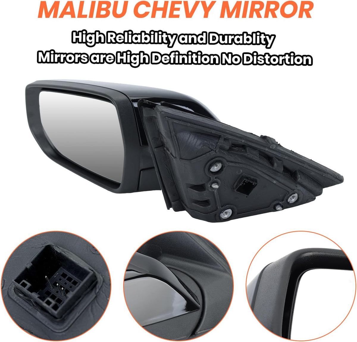 Driver Side Mirror Compatible with Chevy Malibu 2016-2022 Gloss Black 3Pins