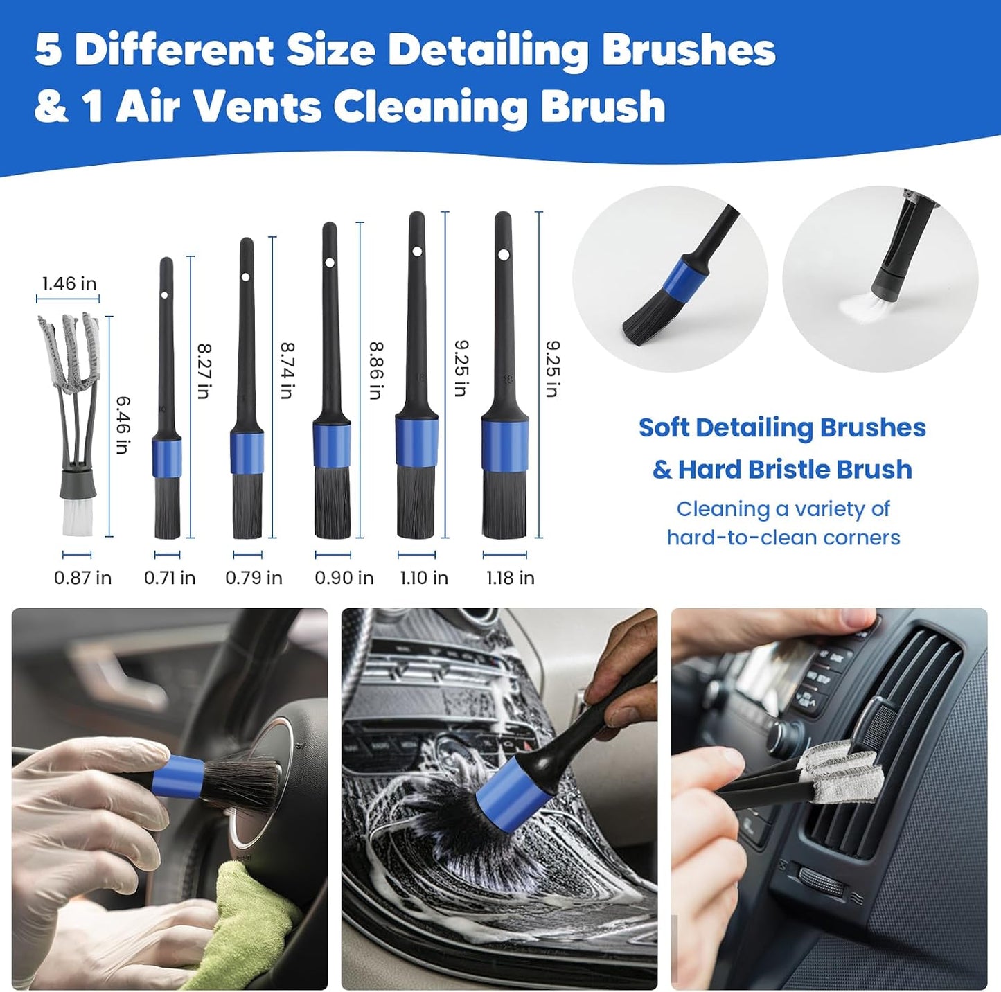 17Pcs Car Wash Kit with Bucket, Car Cleaning Kit with 62" Long Handle Car Wash Brush Mop, Mitt Duster Wheel Brush Detailing Brushes Towel, Car Washing Supplies for Cars RV Truck Exterior and Interior