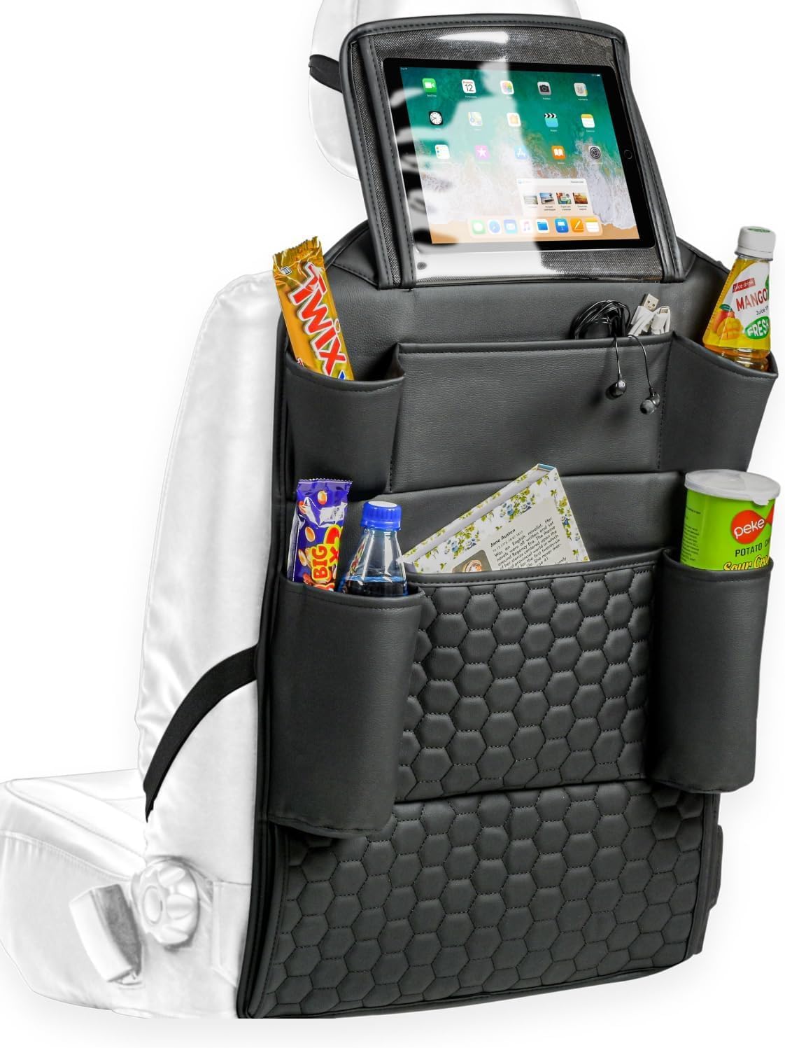 Owleys Back Seat Organizer for Kids with Tablet Holder, 8 Pockets, Black