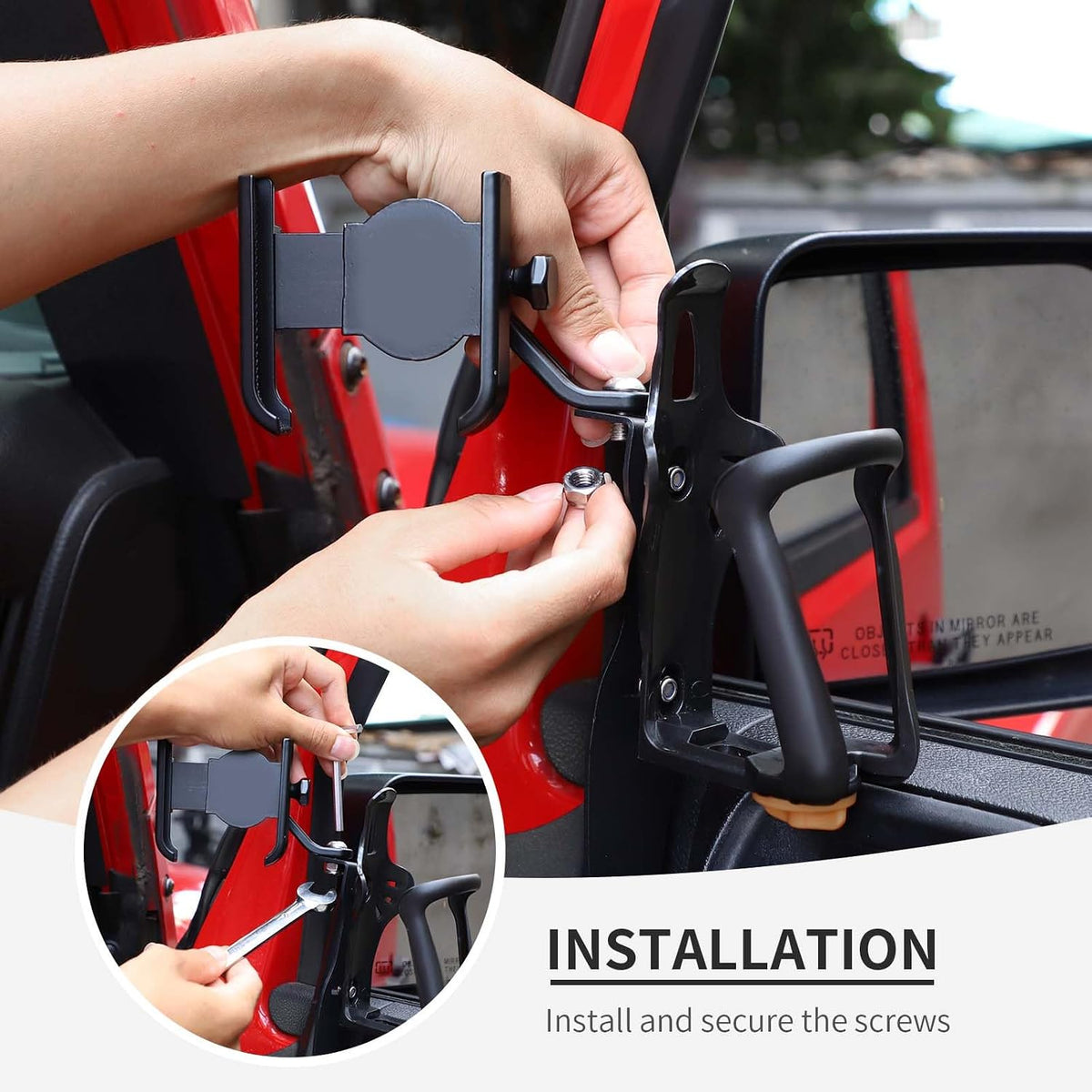 Linskip Door Cup Holder Expander Compatible with Jeep Wrangler JK JKU 2/4Door 2007-2010, 2 in 1 Multi-Function Cell Phone Mount, JK Interior Accessories(Passenger's Side)