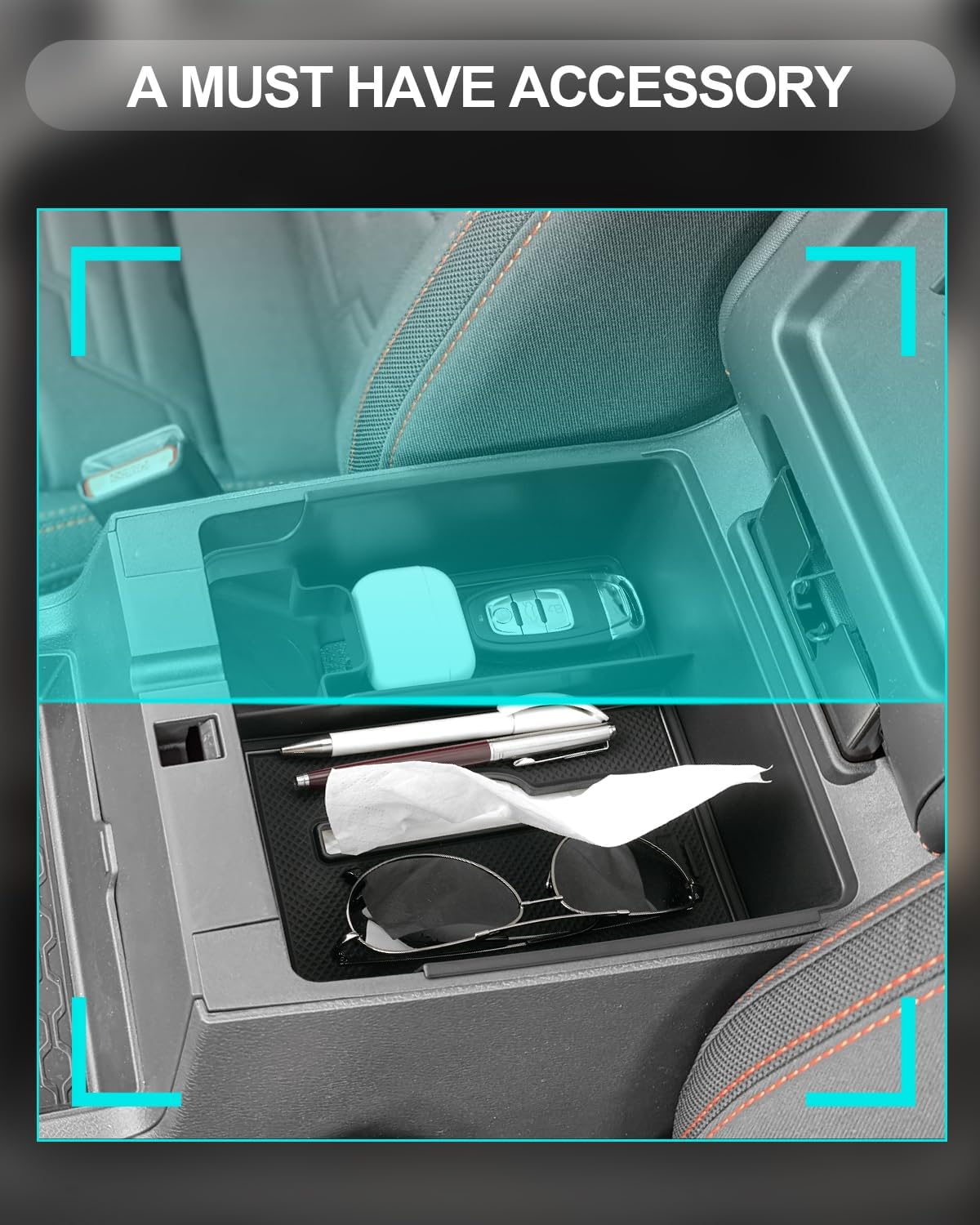 CDEFG Center Console Organizer Tray for 2022-2025 2026 Nissan Frontier with Tissue Slot, 2025 2026 Frontier Truck Accessories Middle Console Organizer Armrest Storage Box with Elastic Band