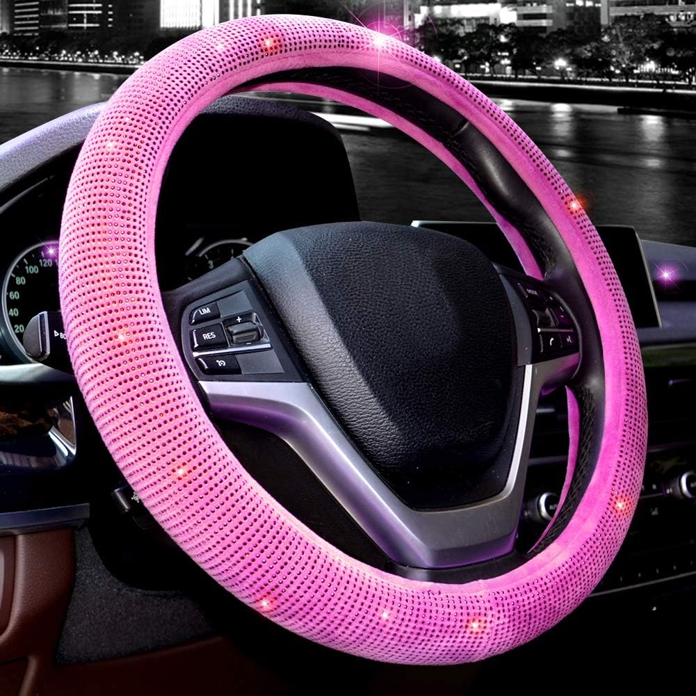 Valleycomfy Steering Wheel Cover for Women Men Bling Bling Crystal Diamond