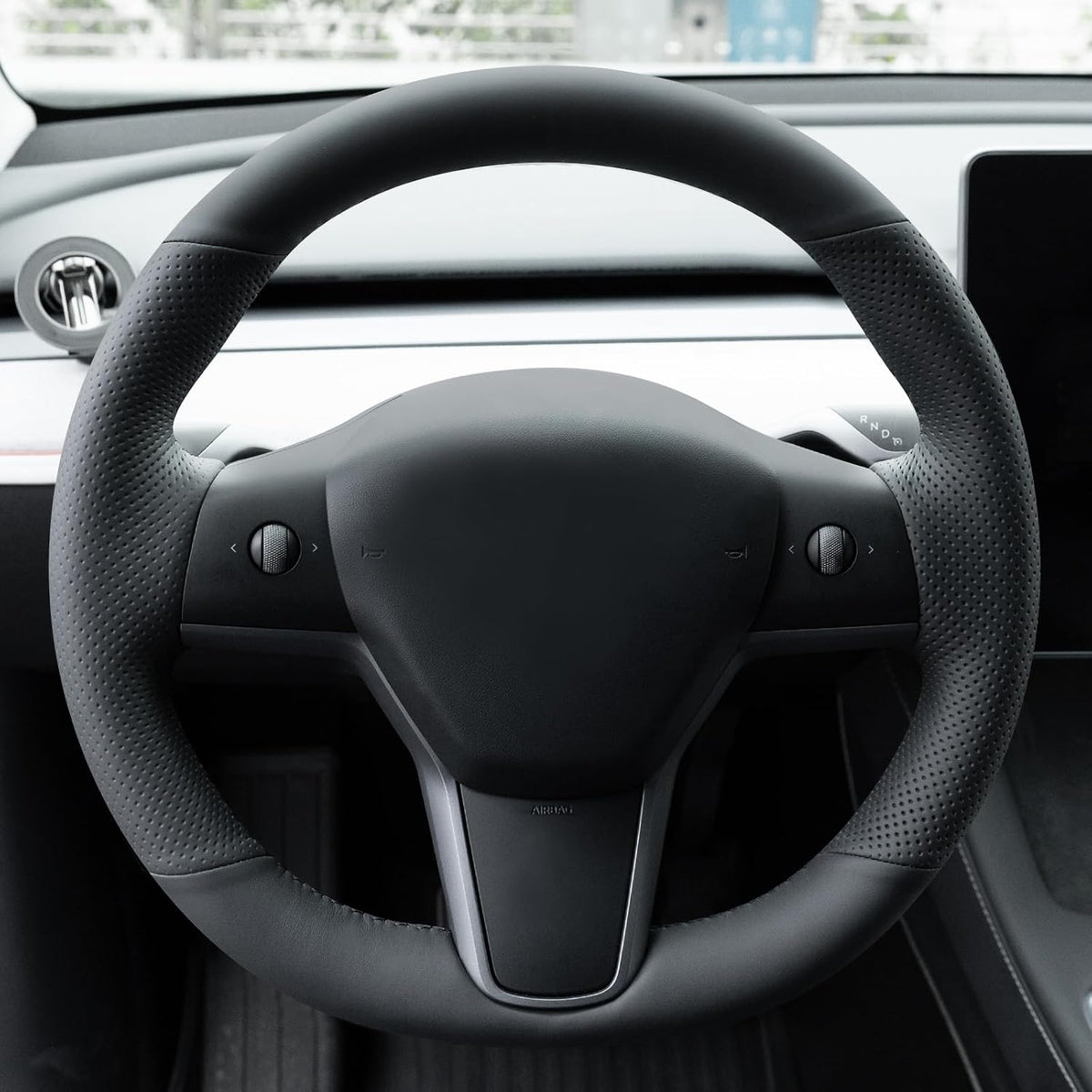 MEWANT Stitch On Steering Wheel Cover for Tesla Model 3 Tesla Model Y