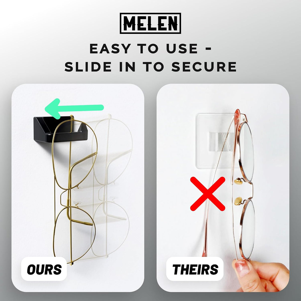 MELEN Adhesive Sunglass Organizer Wall (16-Pack) - Strong and Compact Glasses Holder, Sunglass Holder for Car and Wall - Black