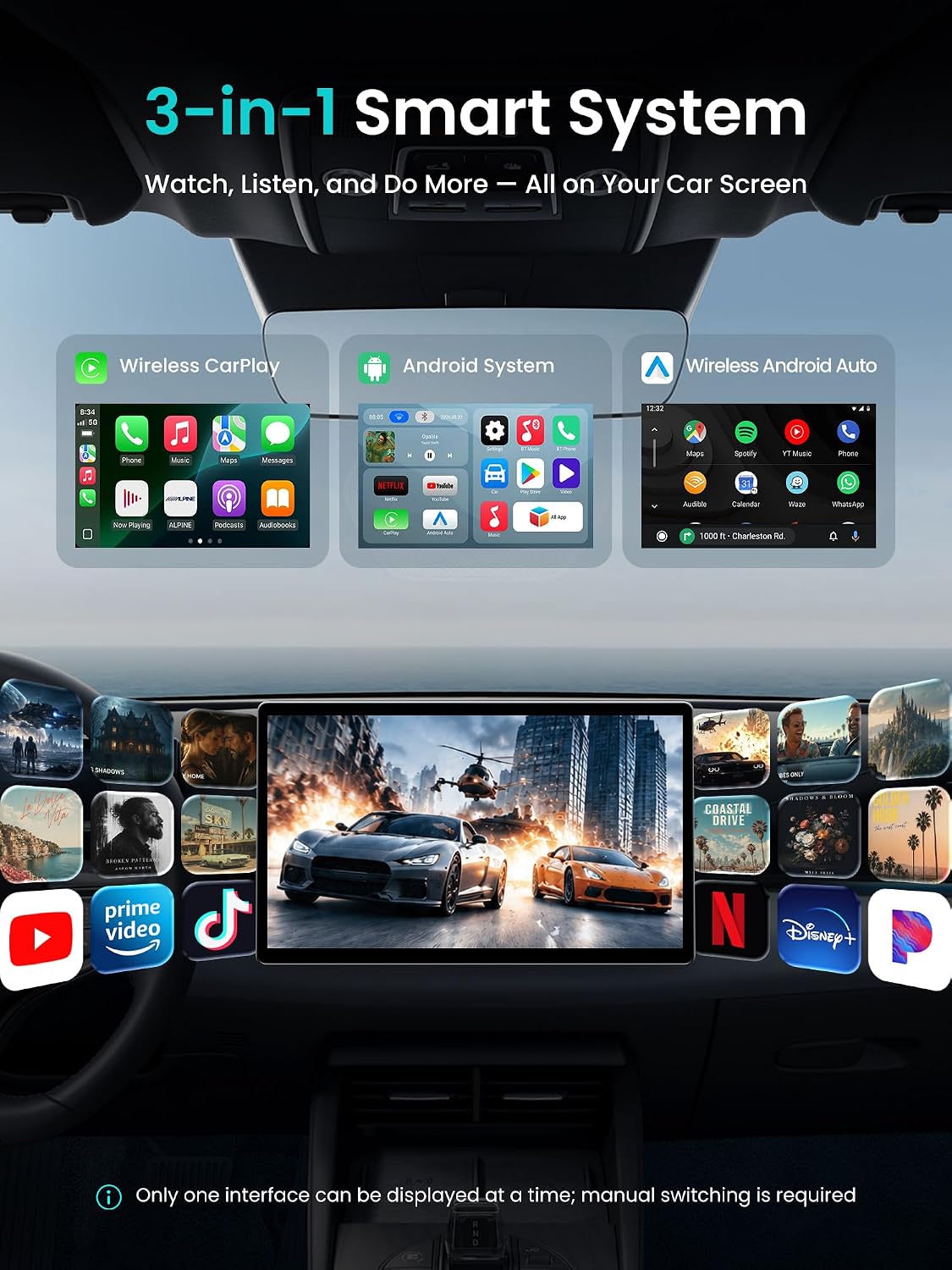 Wireless CarPlay & Android Auto Adapter, Supports for Netflix/YouTube, AI Box Carplay, Drivechat with AI Skills, Dual WiFi, Bluetooth, Fits for OEM Wired CarPlay Cars