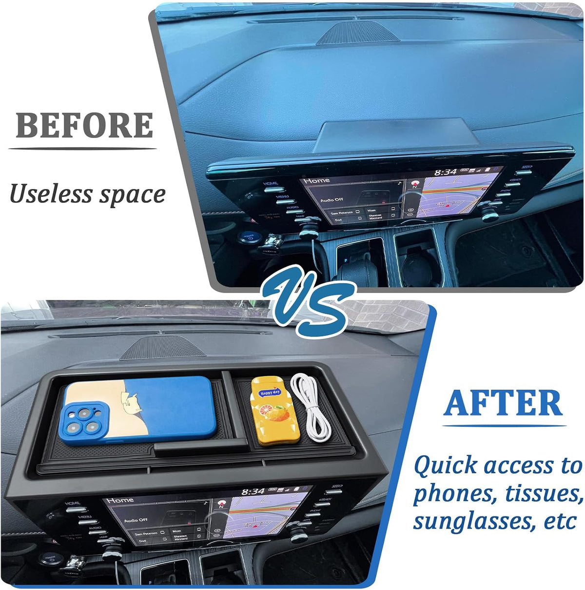 TOPINSTALL 21-24 New Dash Tray Compatible with 2021-2024 Toyota Sienna Interior Accessories, Dashboard Hidden Storage Organizer Behind Screen Tissue Sunglasses Phone Holder (Not for 2025)