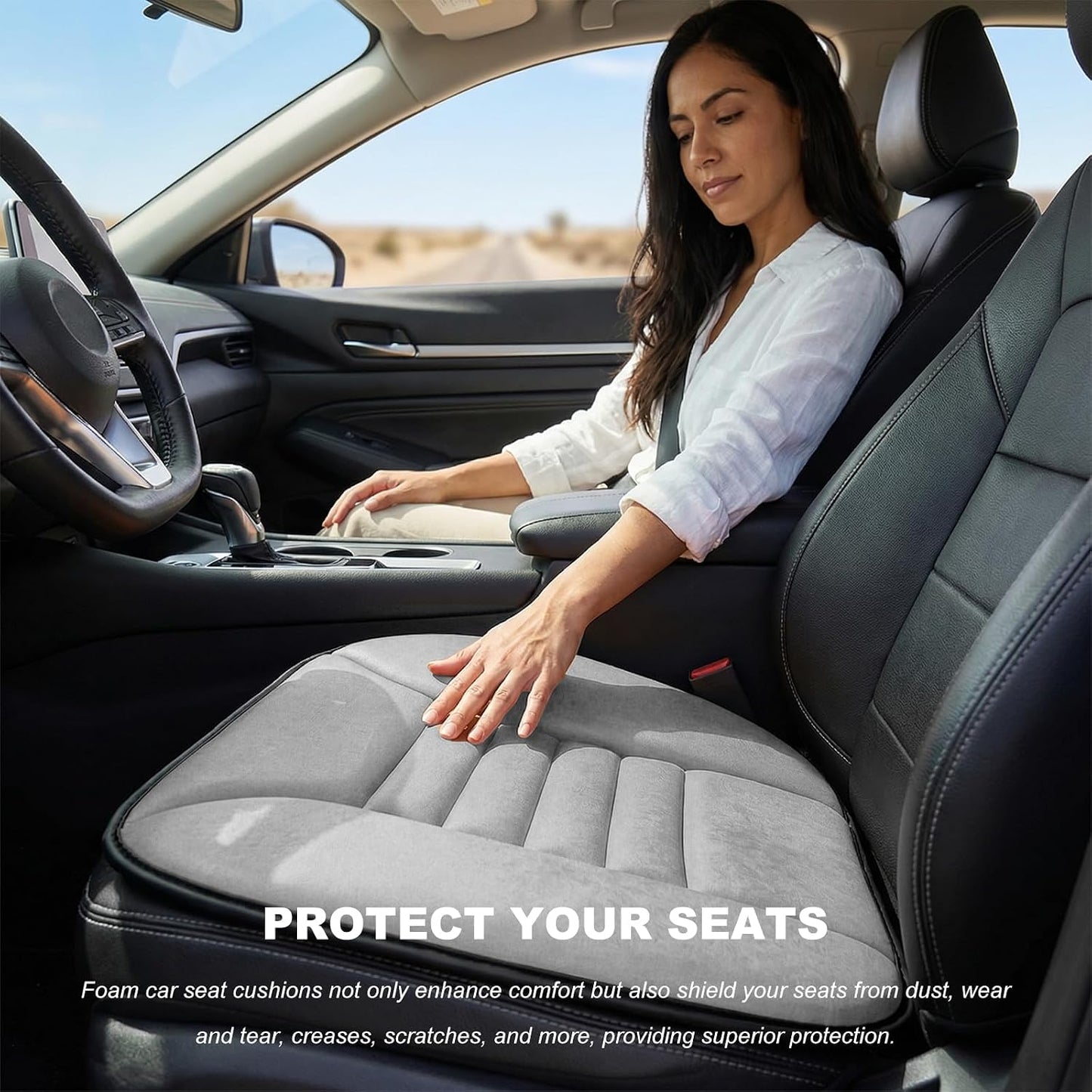 Car Seat Cushion Chair Cushions, Breathable Driver Seat Protector with 1.2" Thick Comfort Memory Foam, Non-Slip Pressure Relief Driver Seats Pillow for Vehicle Office Home (Gray)