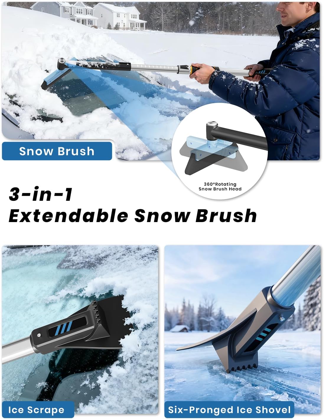 helloleiboo 43.7" Extendable Ice Scraper for Car Windshield, Blue