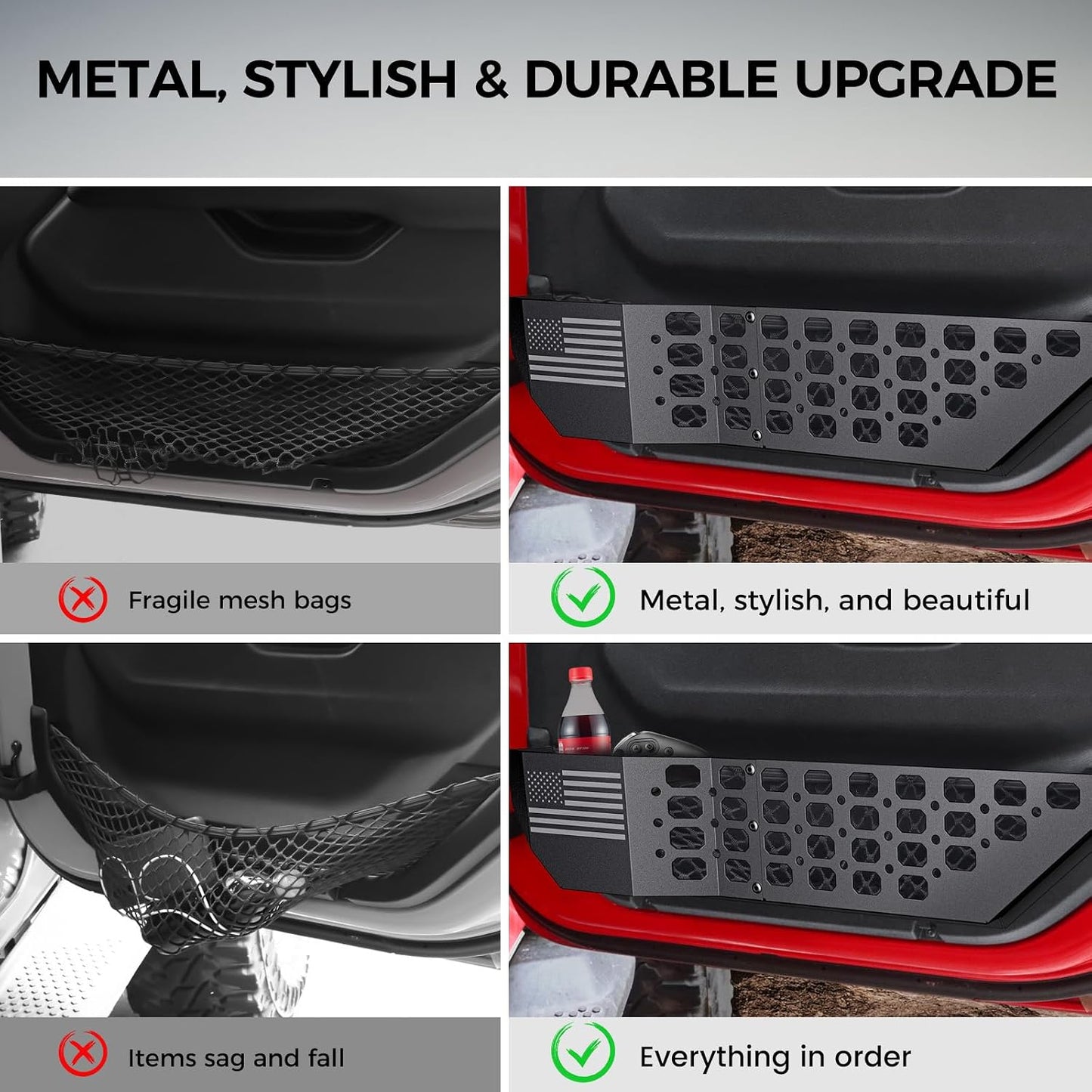 DIAMOOKY Metal Front Door Pocket Storage Box for Jeep Wrangler JL JLU 4XE 2018-2026 &amp; Gladiator JT 2020-2023 2024 2025 2026 Accessories Door Storage Organizer Molle Panels (Not for Power Seats), 2PCS