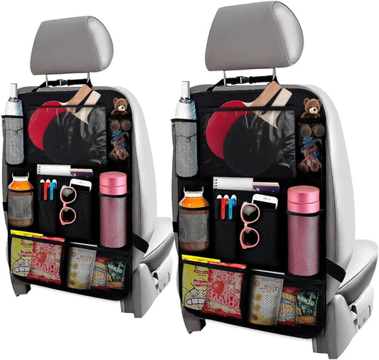 2 Pcs Backseat Car Organizer - Travel-Ready 23.4x16" Back Seat Car Organizer with 9 Large Pockets and Clear Tablet Holder, Made from Polyester with Adjustable Straps - Easy to Attach and Clean