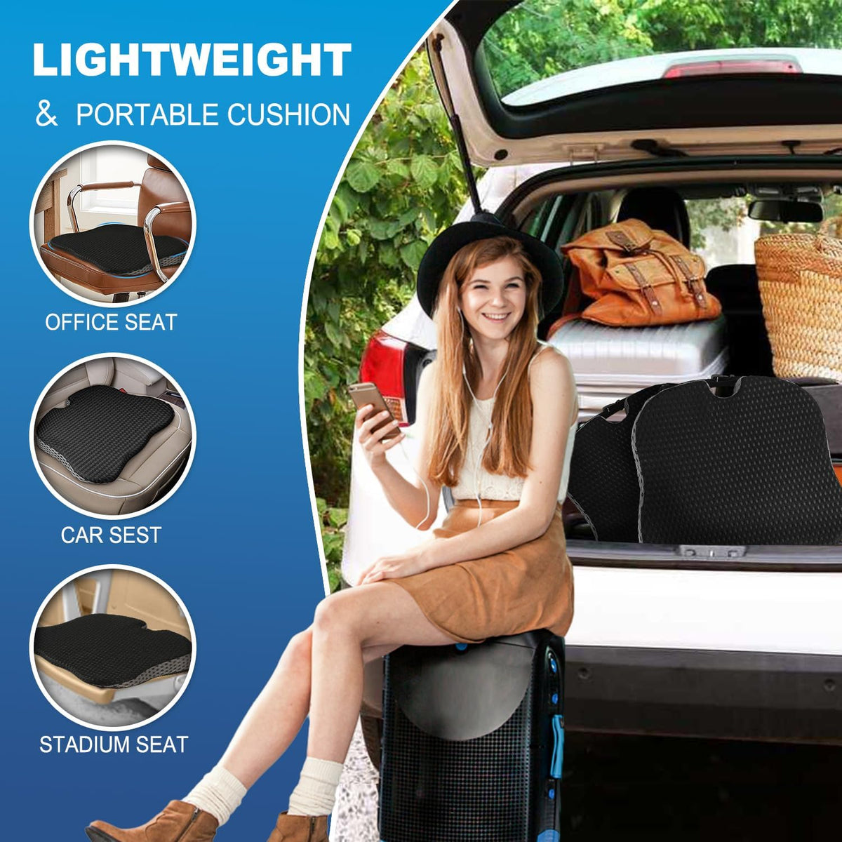 Hapiclody Car Seat Cushion for Driving,Premium Memory Foam Car Cushion for Better Visibility, Non-Slip Hip & Lower Back Tailbone Cushion, Car Seat Cushion Driver Booster for Short People, Truck(Black