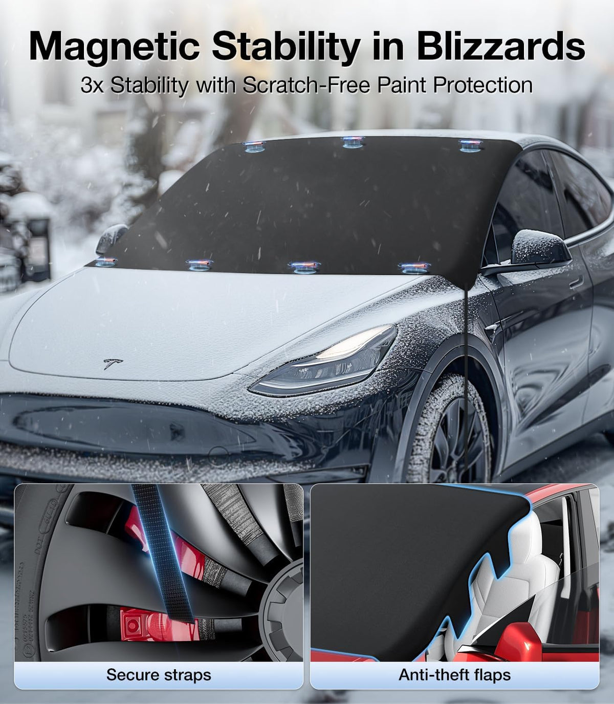 Wigoo 2025 Upgrade All-Season Car Windshield Cover - 600D Heavy-Duty Magnetic Cover for Snow/Sun/Dust/Rain, Fits Sedans & Small to Mid-Size SUVs, Year-Round Car Shield Outdoor Accessories
