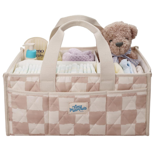 Baby Diaper Caddy Organizer – Nursery Storage Basket with Portable Handle & Removable Divider, Stylish Diaper Caddy for Changing Table, Couch, Car, Newborn Essentials Registry Search Must Haves