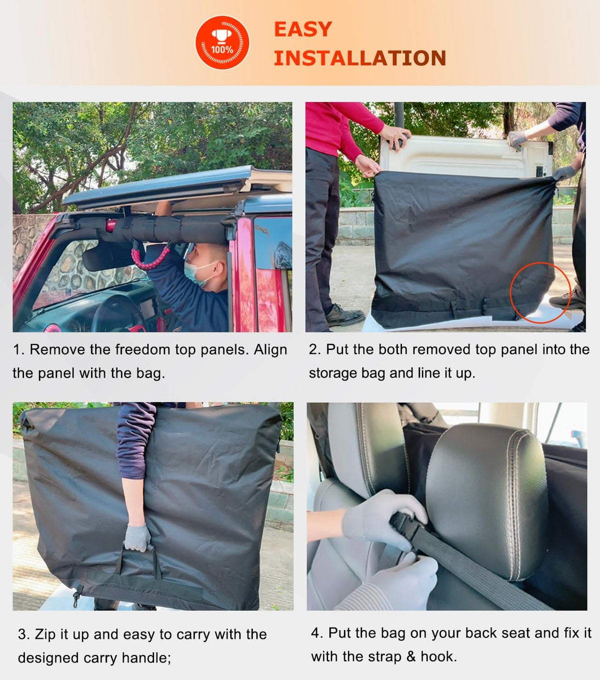 For Jeep Freedom Panel Storage Bag Top Storage For 2007-2027 Jeep Wrangler
