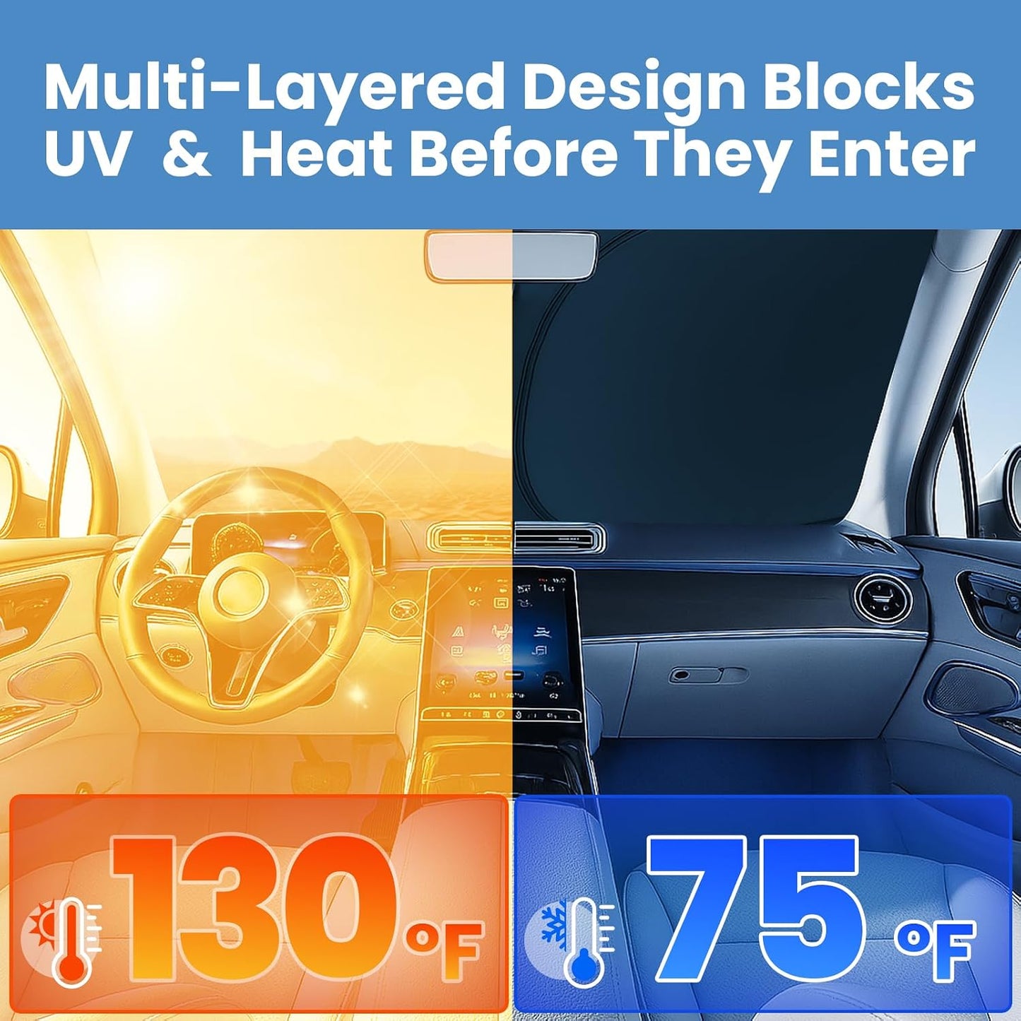 Magnelex Windshield Sun Shade for GMC Sierra 1500 2500 3500 (SLT AT4 Denali) 2019-2026, Foldable Car Window Sunshade, Heat & UV Visor Cover, Reflective Front Shades Accessories