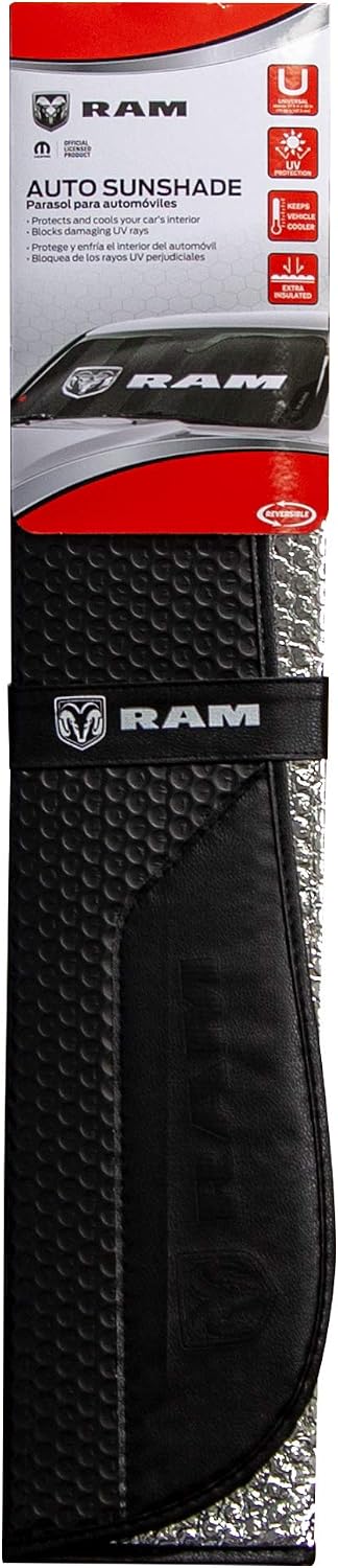Plasticolor 003860R01 RAM Logo Black Matte Finish Front Windshield Accordion Sunshade