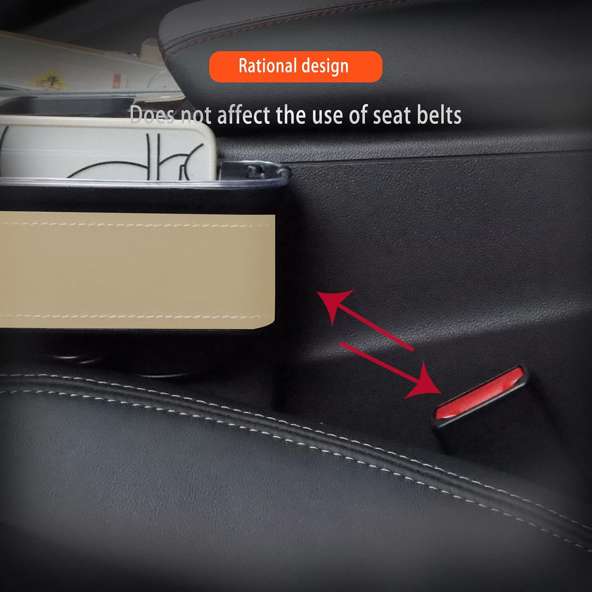 Car Seat Gap Filler Organizer, 2 Pack Multifunctional Car Seat Organizer, 7 Colours Changing LED Car Seat Seam Filler, Auto Console Side Storage Box with Cup Holders (beige)