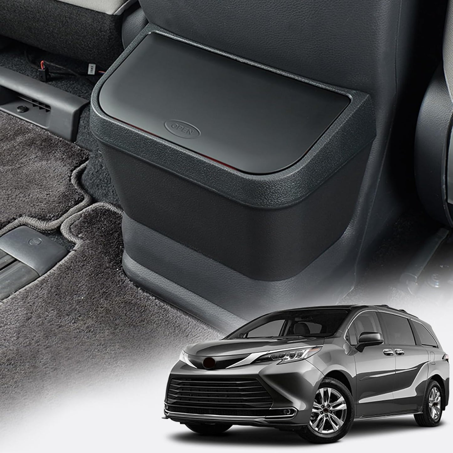 PACEWALKER Car Trash Can for Toyota Sienna 2024 2023 2022 2021 Modification Waterproof in- Trash can for Toyota Sienna 2021-2024 Accessories Black