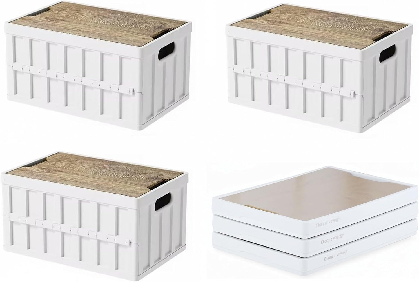 VIMI 50L Collapsible Storage Bins with Lids Stackable Utility Crates with Handles Plastic Large Folding Containers for Organizing Tools,Books,Food,Drinks,Camping&Transport (Black-2 Pack)