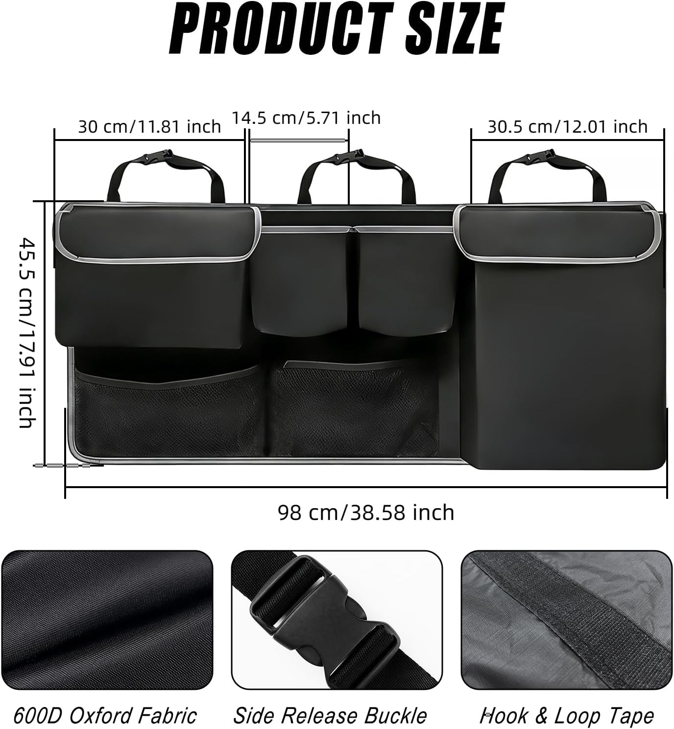 Car Trunk Storage Organizer, Waterproof Car Seat Organizer Backseat, Oxford Cloth & 8-Pocket, Collapsible Interior Accessories for SUV Truck MPV Van