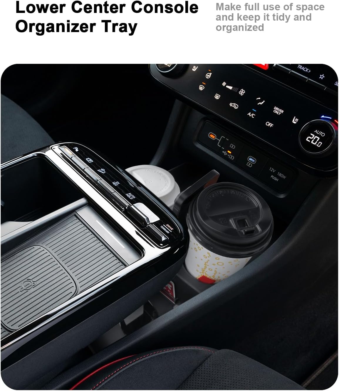 2026 Tucson Center Console Organizer - 2 Pcs Double-Layer Armrest Box Organizer+Lower Center Console Tray For 2025-2026 Tucson(Limited)/Tucson Hybrid - ONLY Fit 2025-2026 Tucson With Electronic Shift