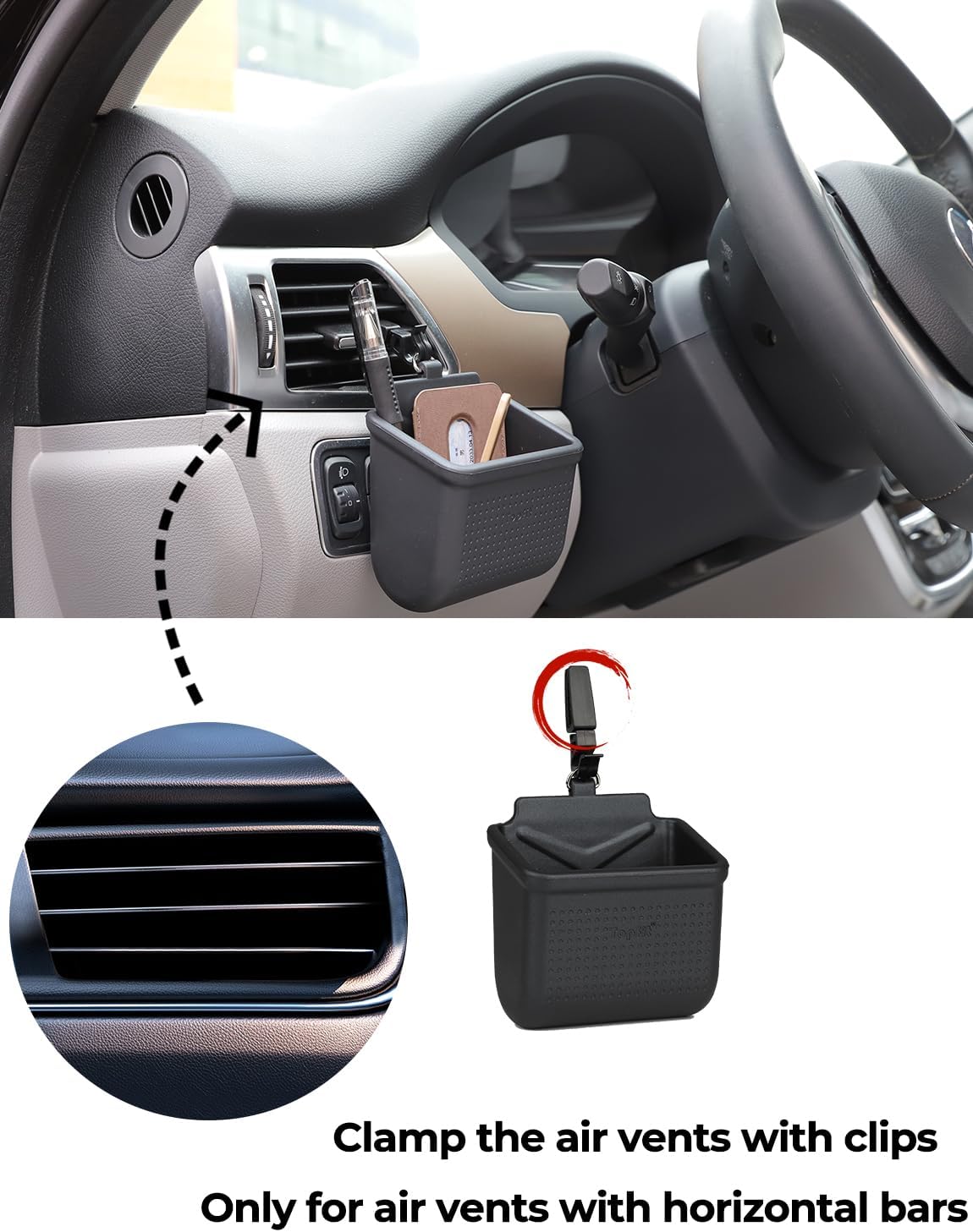 Car Air Vent Storage Bag Organizer Pocket Sunglass Holder Car Mount Phone Holder Coin Key Card Case Organizer with Hook- Black