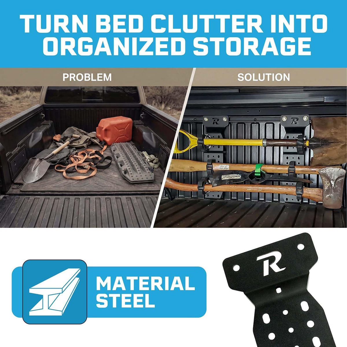 Rago Truck Bed Storage Brackets for Shovels Mount for Toyota Tacoma Pair | & Gear Tacoma Bed Rail Accessories Modular Bed Rail, No-Drill Installation