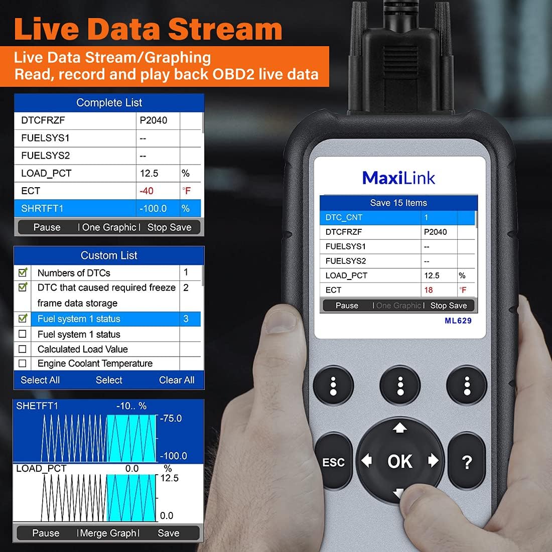 Autel MaxiLink ML629 OBD2 Scanner, ABS SRS Engine Transmission Diagnostics
