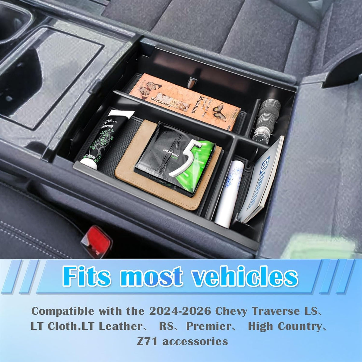 Center Console Organizer for 2024-2026 Chevy Traverse Armrest Storage Box