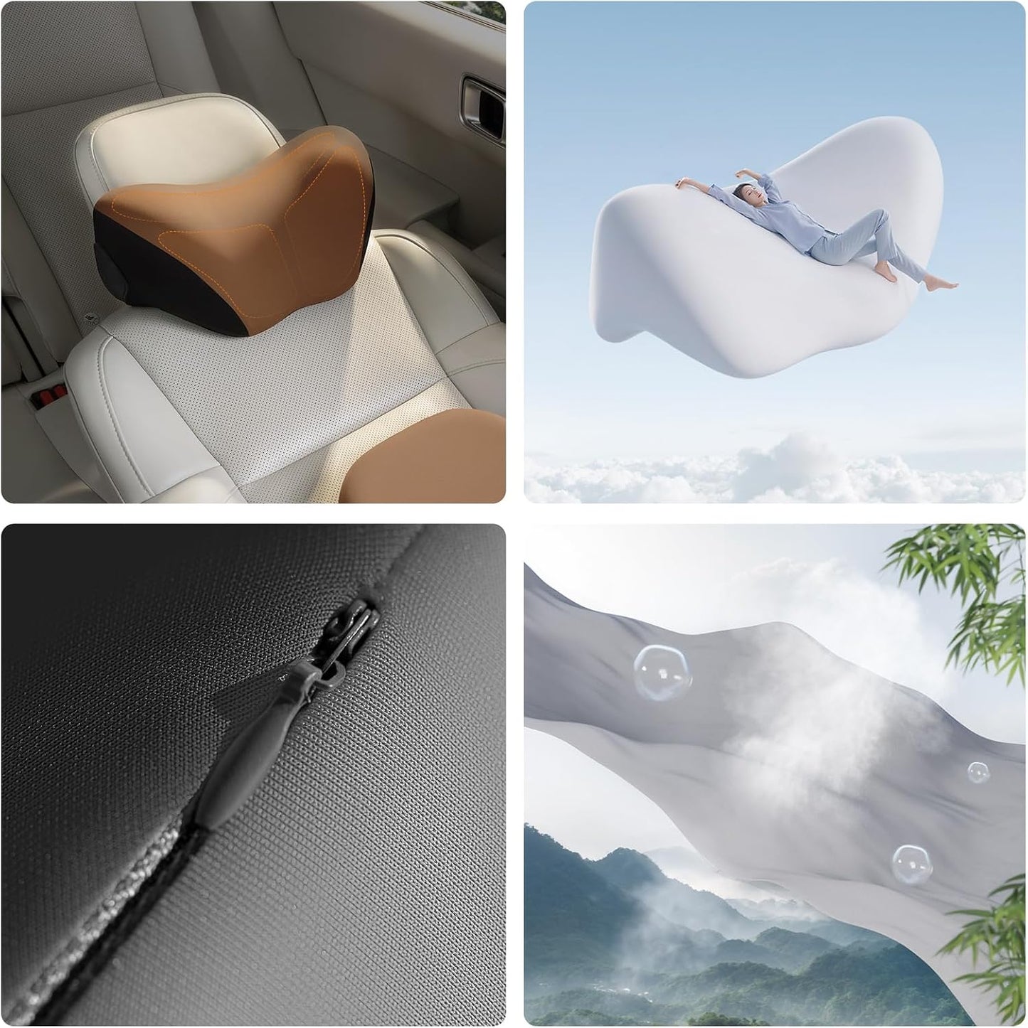 BEBAS Car Headrest Pillow, Memory Foam Neck Support Pillow for Cars - Ergonomically Designed for Long Drives, Travel & Commuting, Pain Relief with Removable & Washable Cover (Brown,1-Pack)