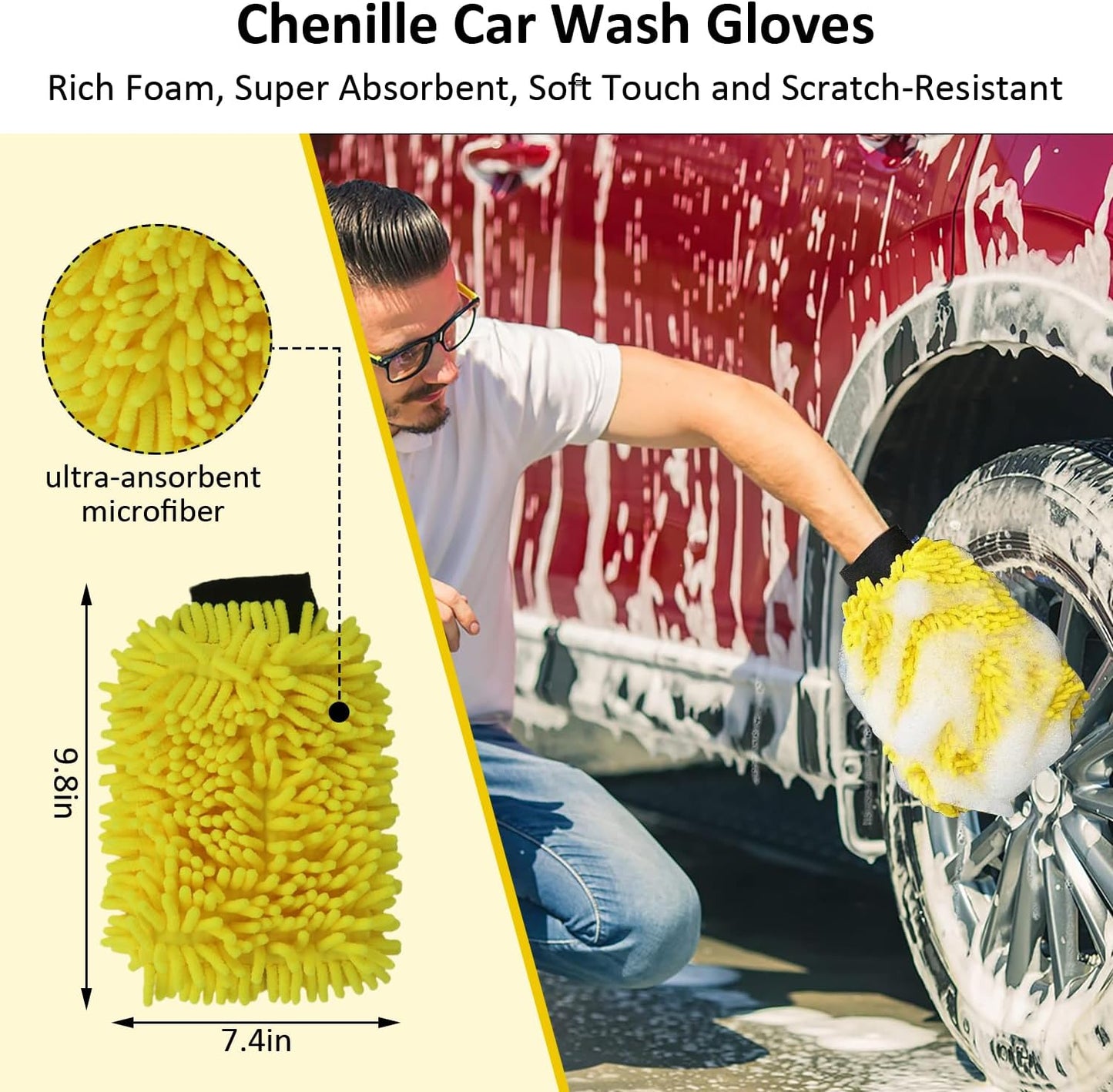 10Pcs Car Wash Detailing Kit Cleaning Kits,with Collapsible Bucket Wash Mitt Sponge Terry Towels Wheel Brush Window Scraper Coral Velvet Towel, Car Cleaning Tools Kit for Interior, Exterior, Wheels