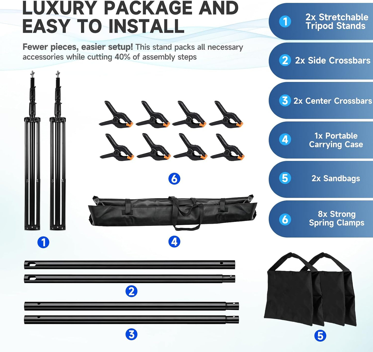8x10ft Backdrop Stand Kit - Adjustable Photo Background Support System for Photography Studio, Wedding Party, Heavy Duty Aluminum Tripod with Carrying Case