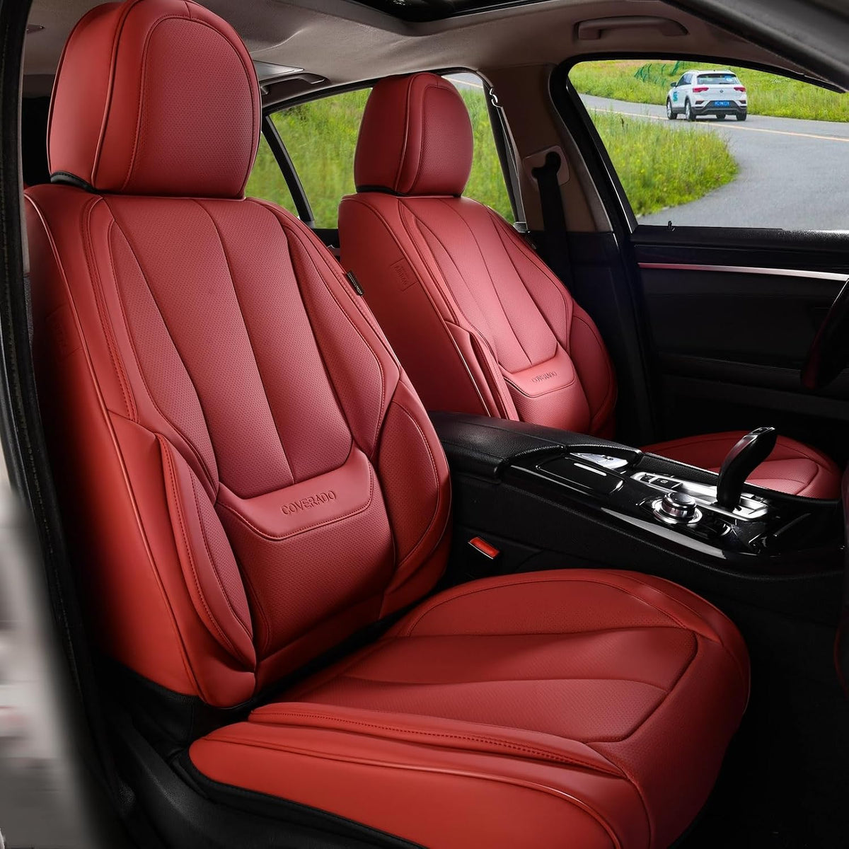 Coverado Seat Covers, Car Seat Covers Front Seats, Car Seat Cover, Car Seat Protector Waterproof, Car Seat Cushion Leather, Red Seat Covers Carseat Cover Universal Fit for Most Cars