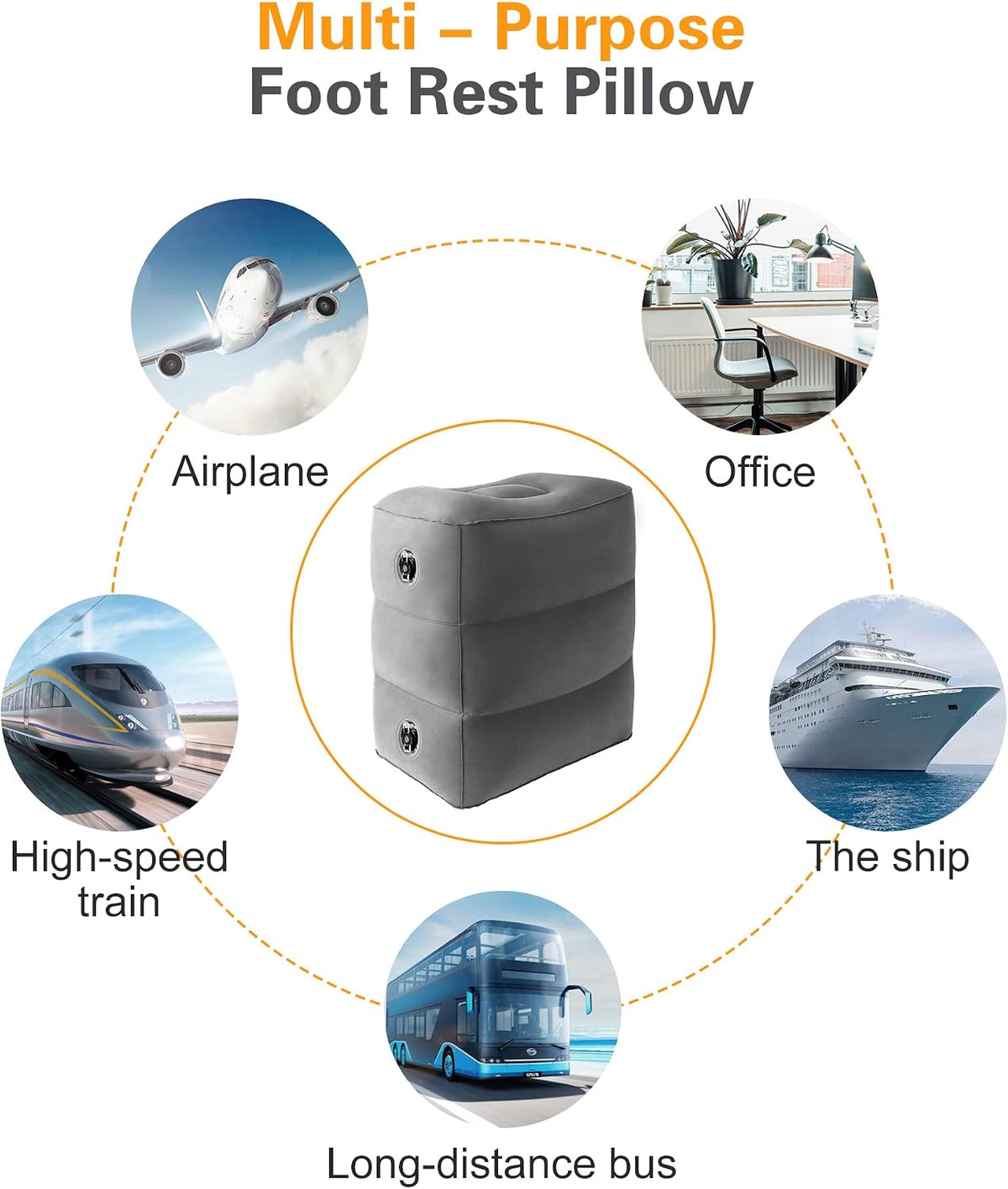 Sunany Inflatable Foot Rest Pillow for Airplane Travel, Adjustable Height for Kids/Adults to Sleep While Traveling, Suitable for Airplane, Office, Home, Trains, Cars and Any Travel（Dark Grey）