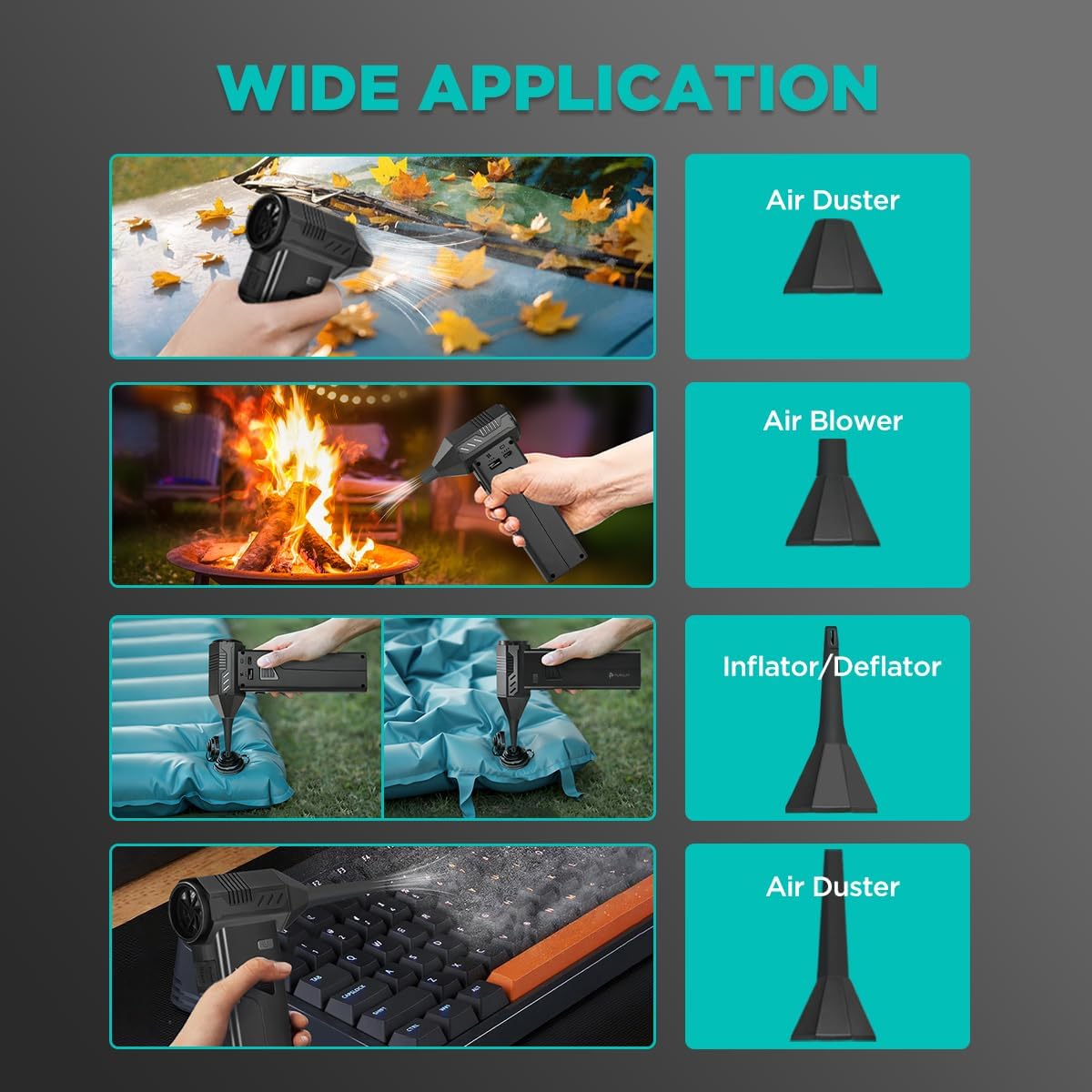 5-in-1 Jump Starter with Air Duster, Portable Vacuum, 2000A Car Battery Booster, Air Inflator/Deflator, 8000mAh Power Bank - 130000RPM Blower Fan Multi-Function Emergency Tool for Car & Outdoor Use