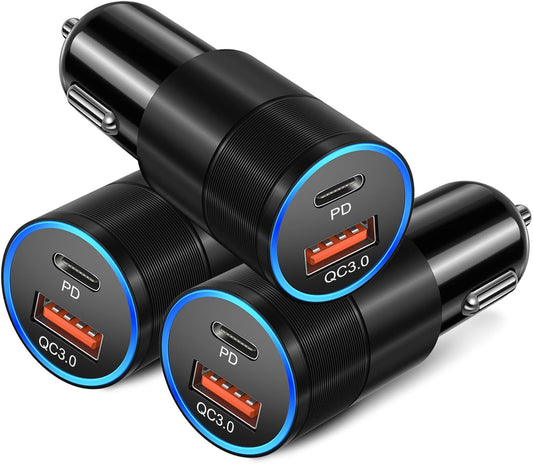 USB C Car Charger 3 Pack, Bangfun 38W Dual Port USB C & USB Car Phone Charger Multi Port PD+QC3.0 Fast Charging Cigarette Lighter USB Charger Adapter Plug for iPhone 17 16 15 14 Galaxy A16 A17 Android