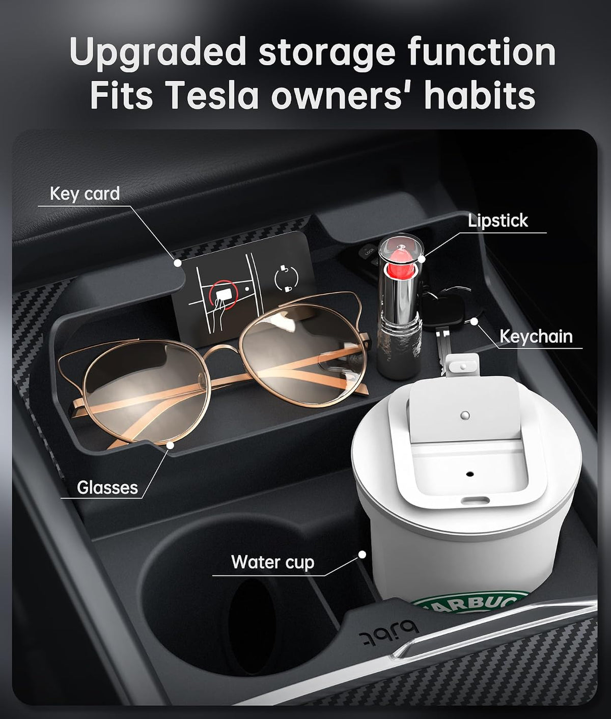 for Tesla Cup Holder Insert, 2-in-1 for Model Y Juniper(2025/2026)& Model 3 Highland(2024/2025) with Storage Compartment - Black