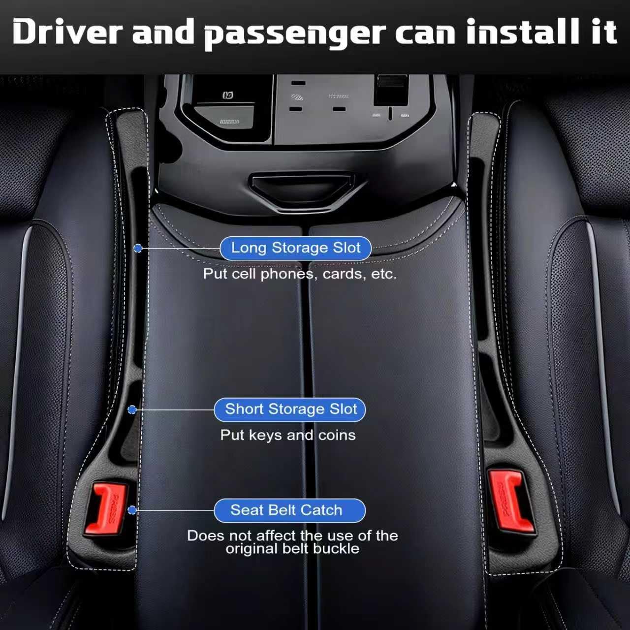 4PCS Car Seat Gap Filler Organizer & Leak-Proof Blocker, Black | Universal Fit, Storage Slot, Leak-Proof Seat Gap Plug, For Car SUV Truck