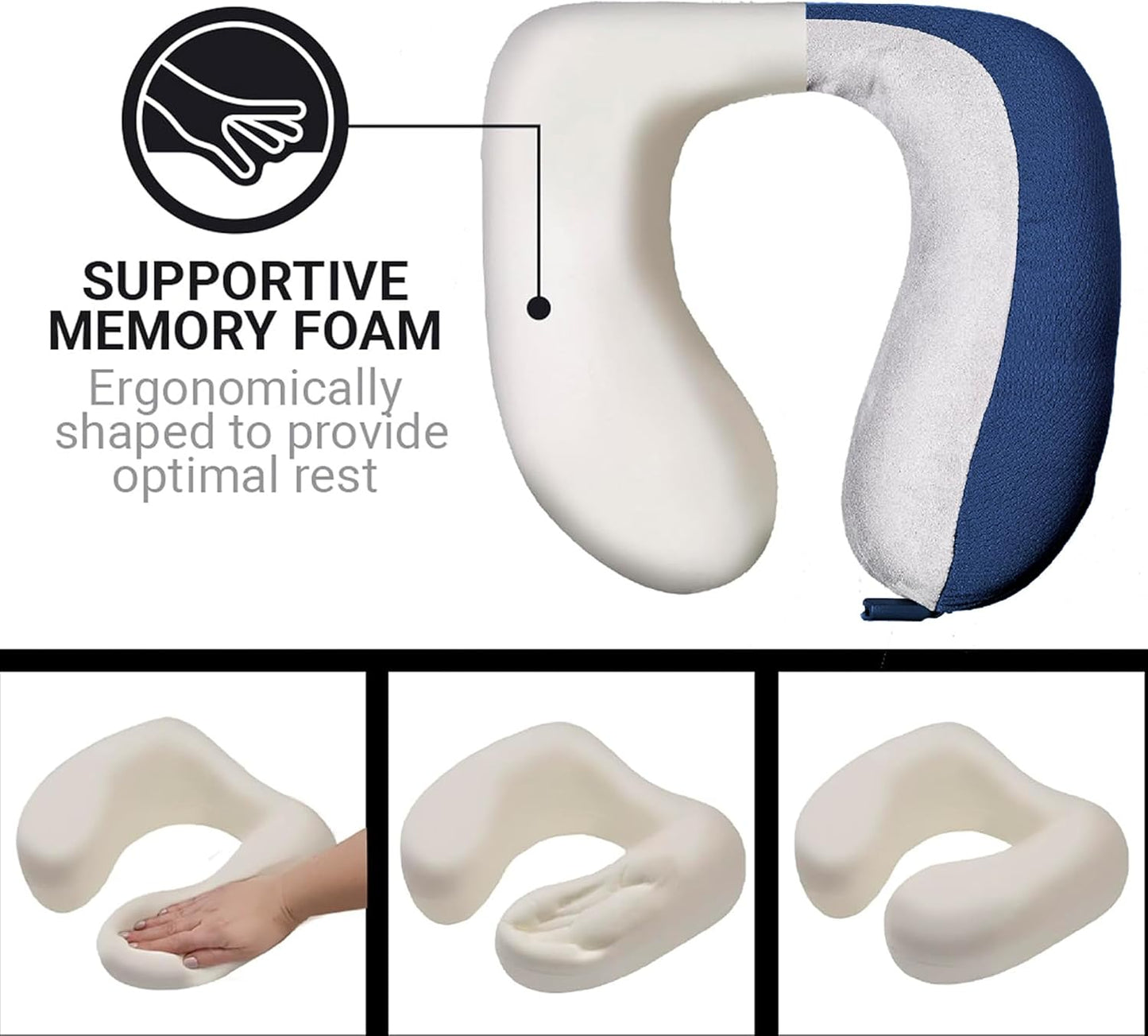 Go Travel American Dreamer, Deluxe Travel Pillow, Comfortable Memory Foam Neck Pillow with Adjustable Front Closure, Ideal for Airplane, Bus, Car, and Train, Travel Essentials, Made in USA, Dark Blue
