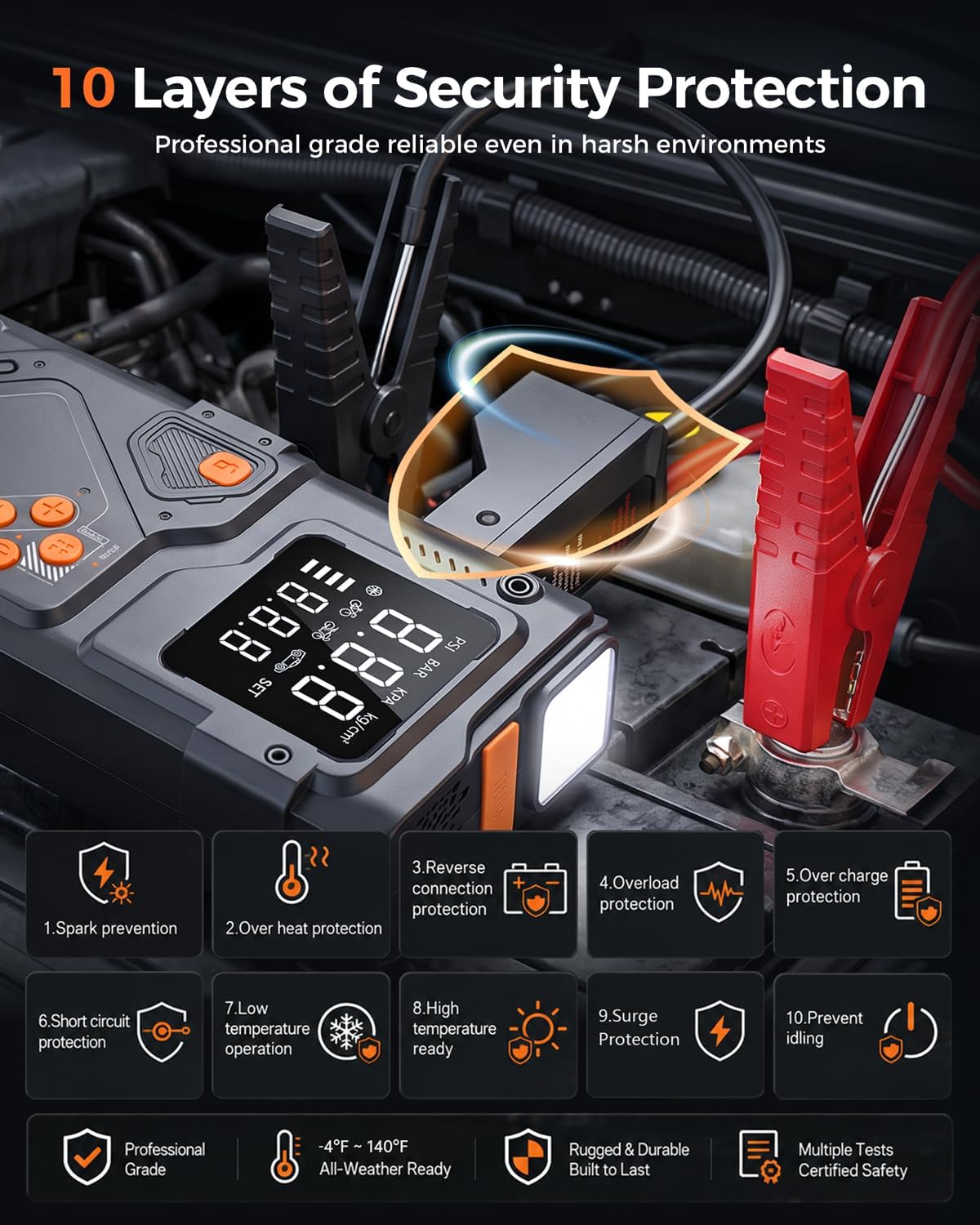 12V Jump Starter with Air Compressor, Portable Car Battery Jumper Starter