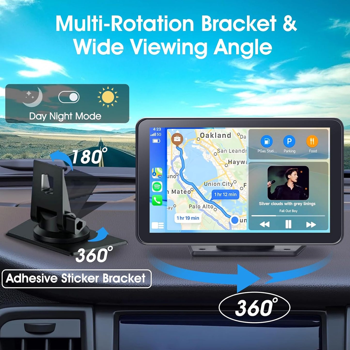 Wireless CarPlay Screen for Car, 7" HD Portable Stereo Touchscreen with Apple CarPlay & Android Auto, CarPlay Screen with Backup Camera, Mirror Link, Bluetooth, Navigation for All Vehicle