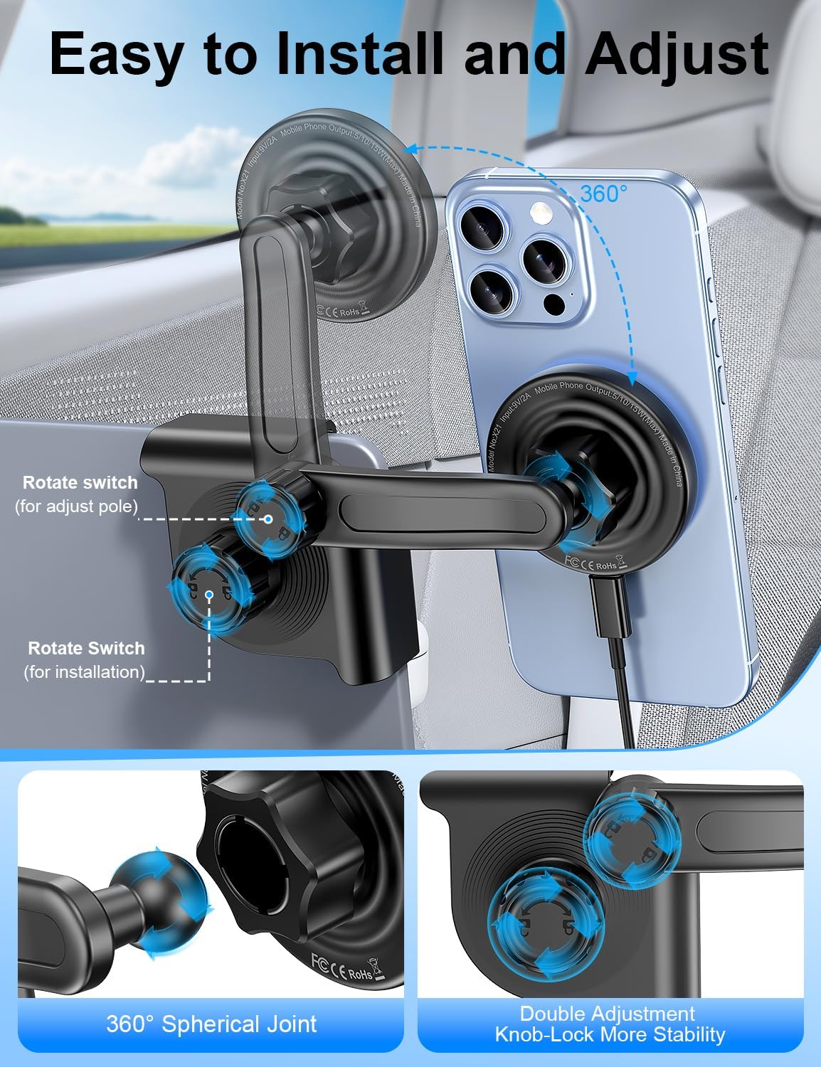 Tesla Car Mount Charger, Strong Magnetic Wireless Car Phone Holder Charger