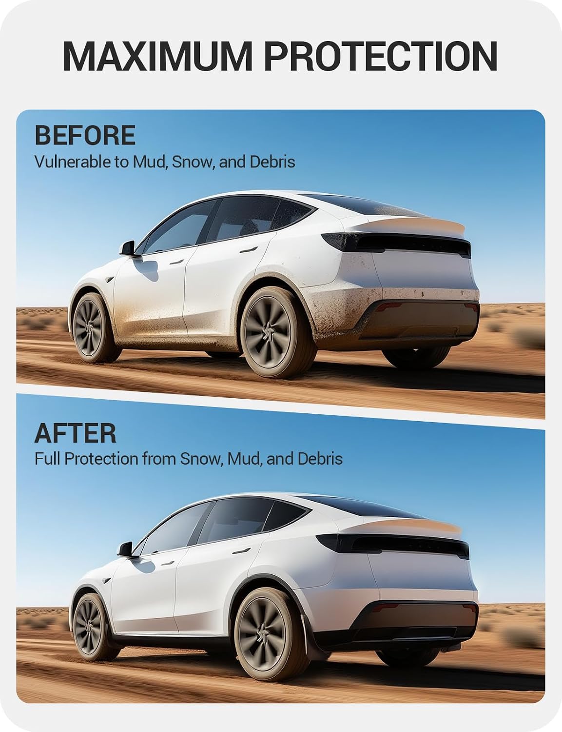 BASENOR 2026 2025 Tesla Model Y Mud Flaps Splash Guards, Aerodynamic Fenders [No Drilling No Tape] [Paint Protection] All Weather Tire Protector TPE Mudflaps for Model Y Juniper