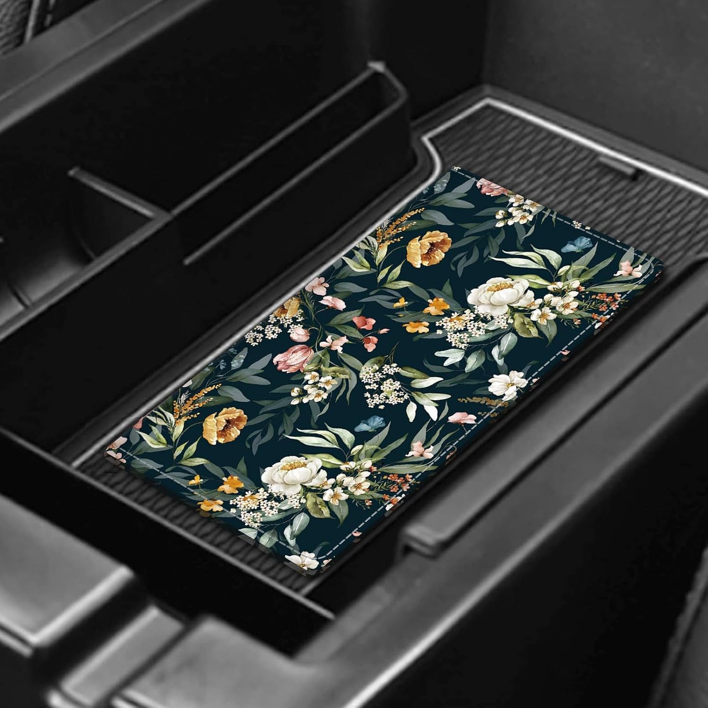 Leather Car Registration and Insurance Card Holder, Cute Car Accessories Vehicle Glove Box Car Organizer for Documents, Cards, License Boho Luxury Flowers
