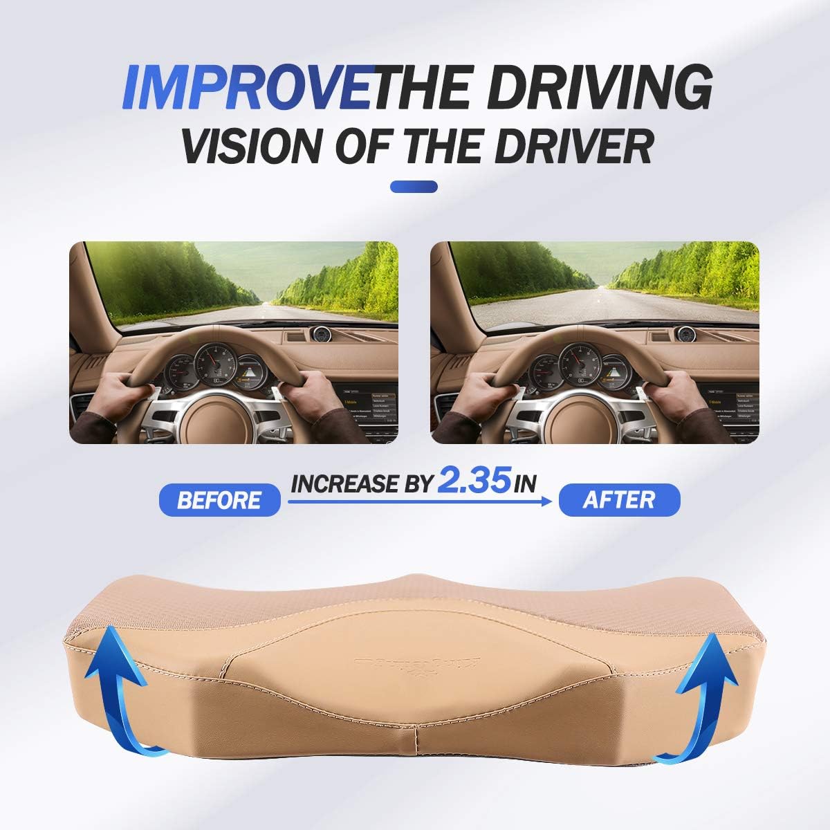 Car Seat Cushion, Comfortable Memory Foam Cushion for Driving, Auto Heightening Wedge Cushion for Sciatica Tailbone Pain Relief (Beige)