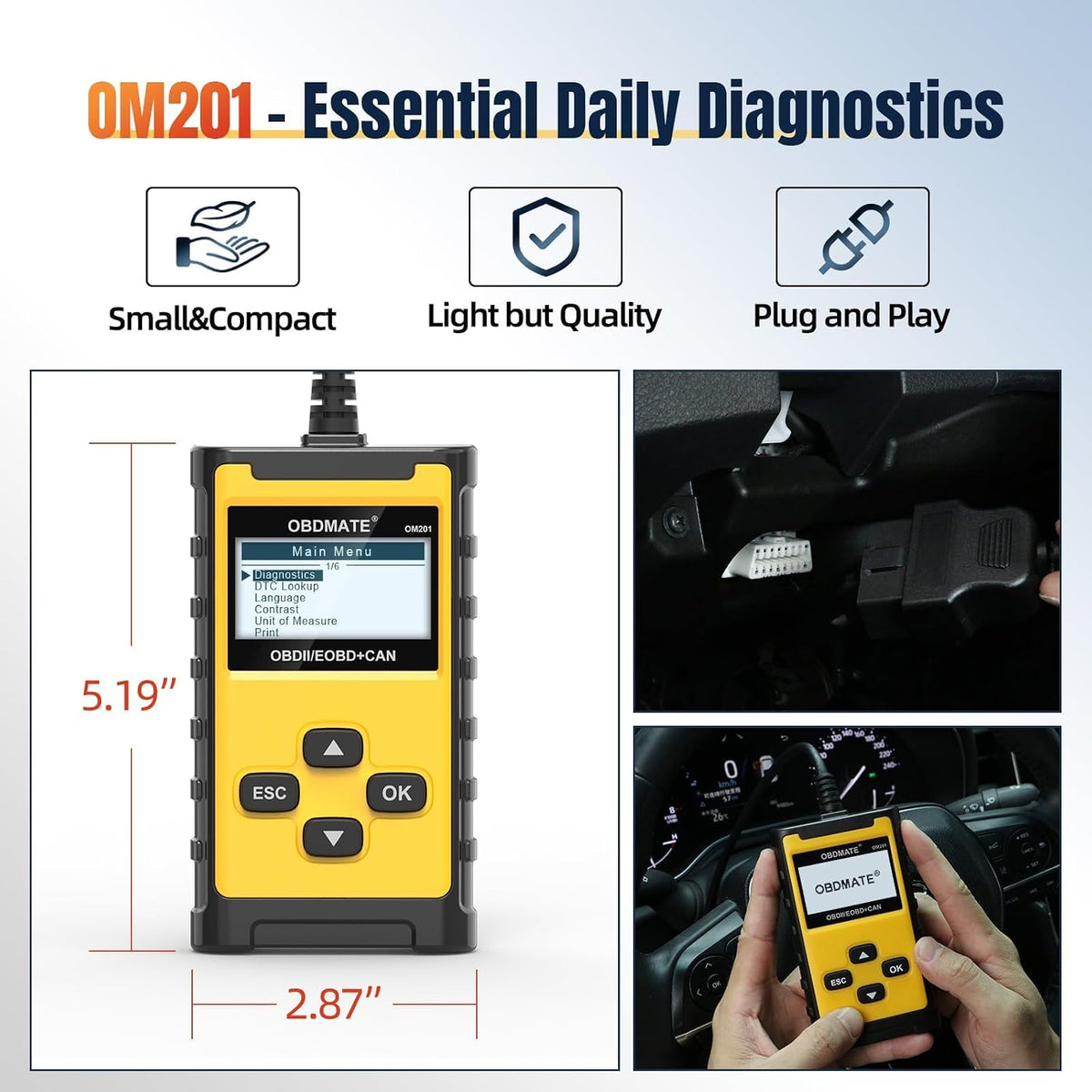 Check Engine Code Reader, OBDMATE OM201 OBD2 Diagnostic Tool