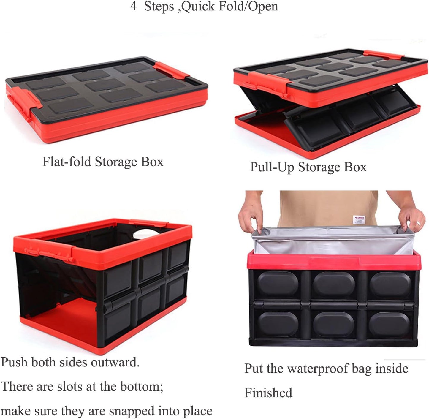 KINGCAV Plastic Durable Cargo Storage Bins with Lid Waterproof Liner Trunk Storage Box with Secure Latches Car Trunk Organizer Collapsible Hard Plastic Tote for Camping,Groceries Closet