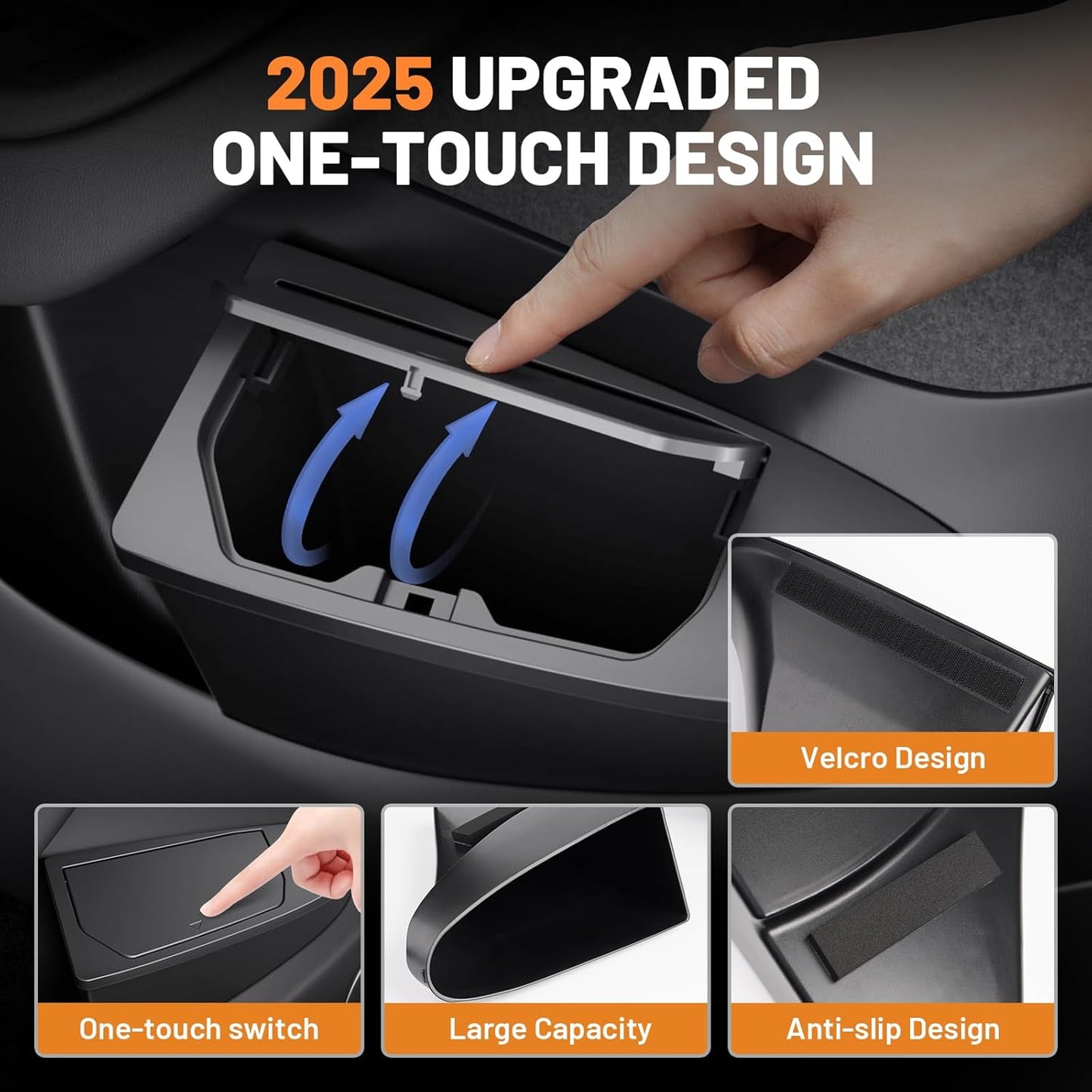 Shademax 2PCS Car Front Door Trash Can for Tesla Model Y Juniper/YL 2026 2025, Side Door Storage Box Organizer Accessories with Push-to-Open Lid Design ABS (NOT for Standard)