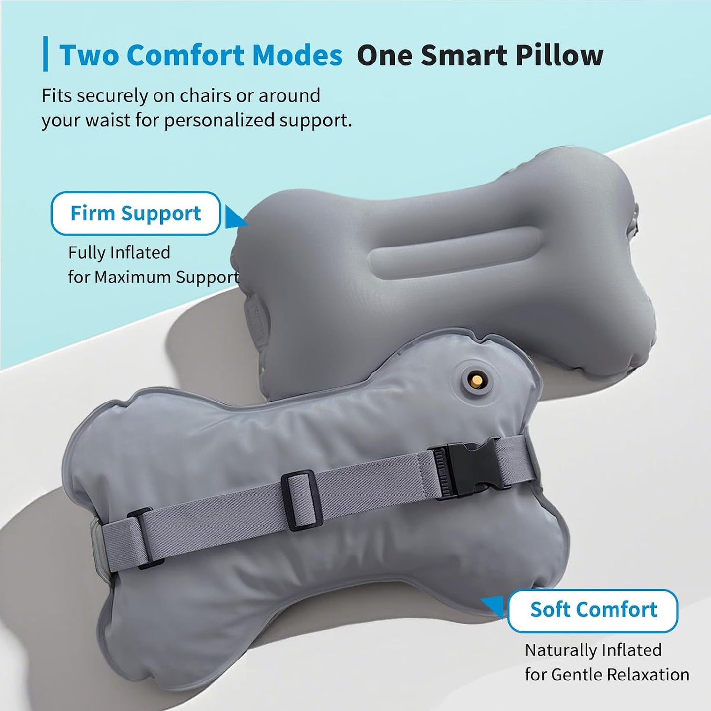 Mixtrend Travel Lumbar Pillow Inflatable Lumbar Support Pillow with Memory Foam, Back Support Pillow for Airplane Long Flight, Essential Travel Support Pillow for Women Men Kids